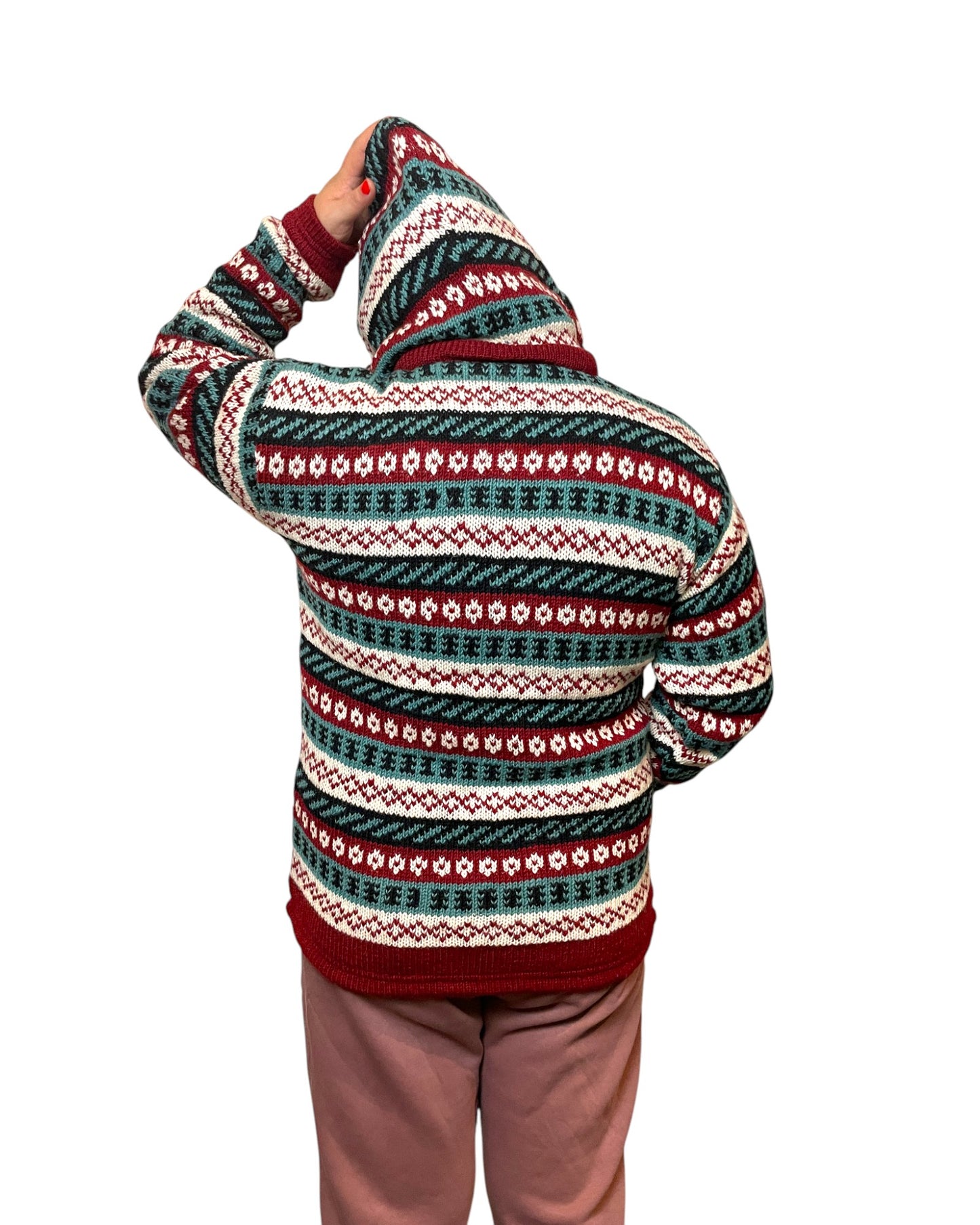 "Fair Isle" Handgestrickte Wolljacke Nepal Hinten