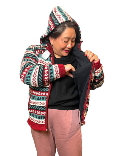 "Fair Isle" Handgestrickte Wolljacke Nepal Innten Tasche