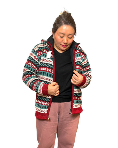 "Fair Isle" Handgestrickte Wolljacke Nepal Offen