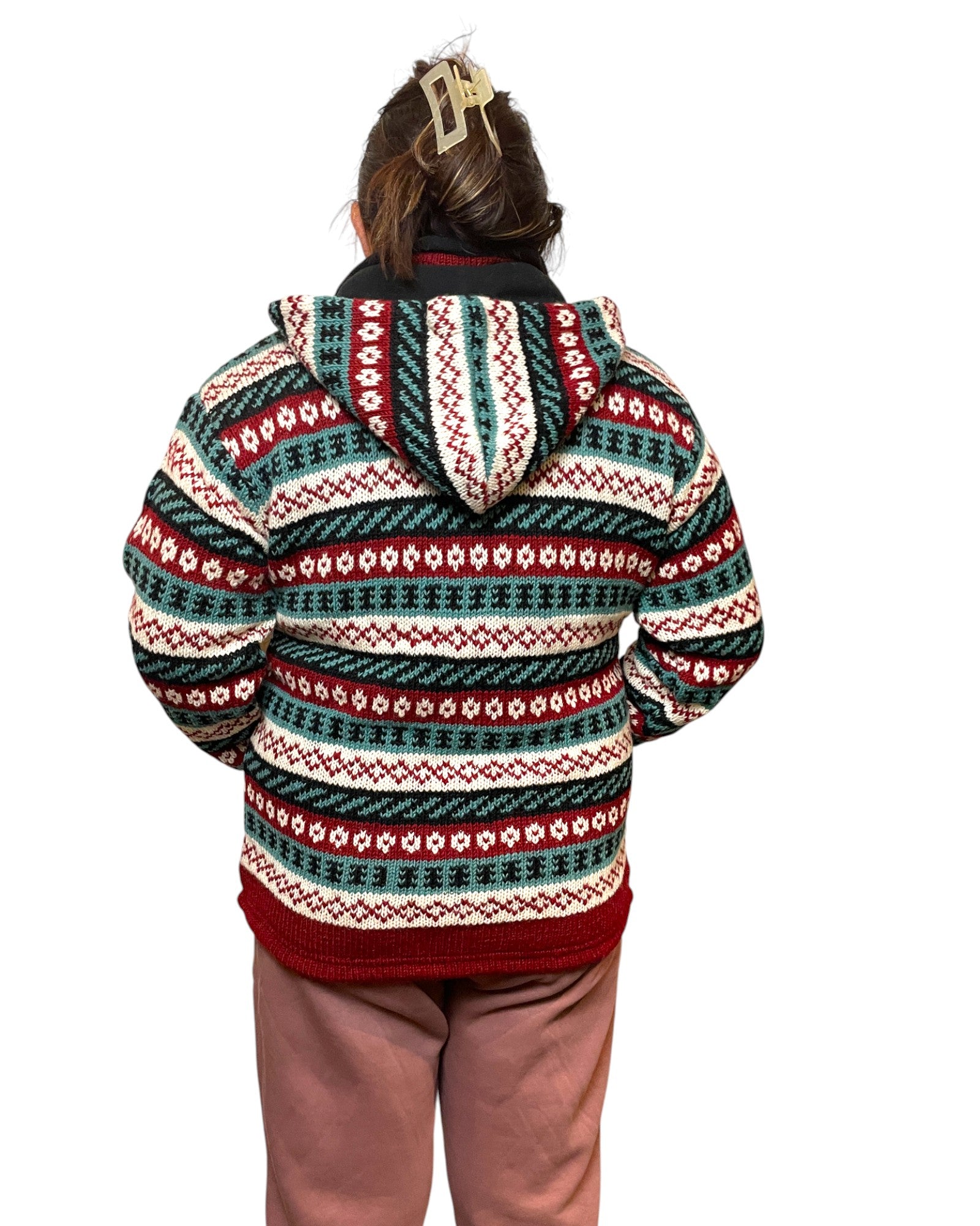 "Fair Isle" Handgestrickte Wolljacke Nepal Rücken