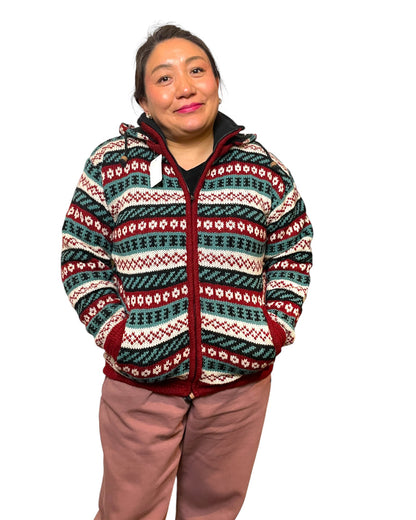 "Fair Isle" Handgestrickte Wolljacke Nepal Vorne