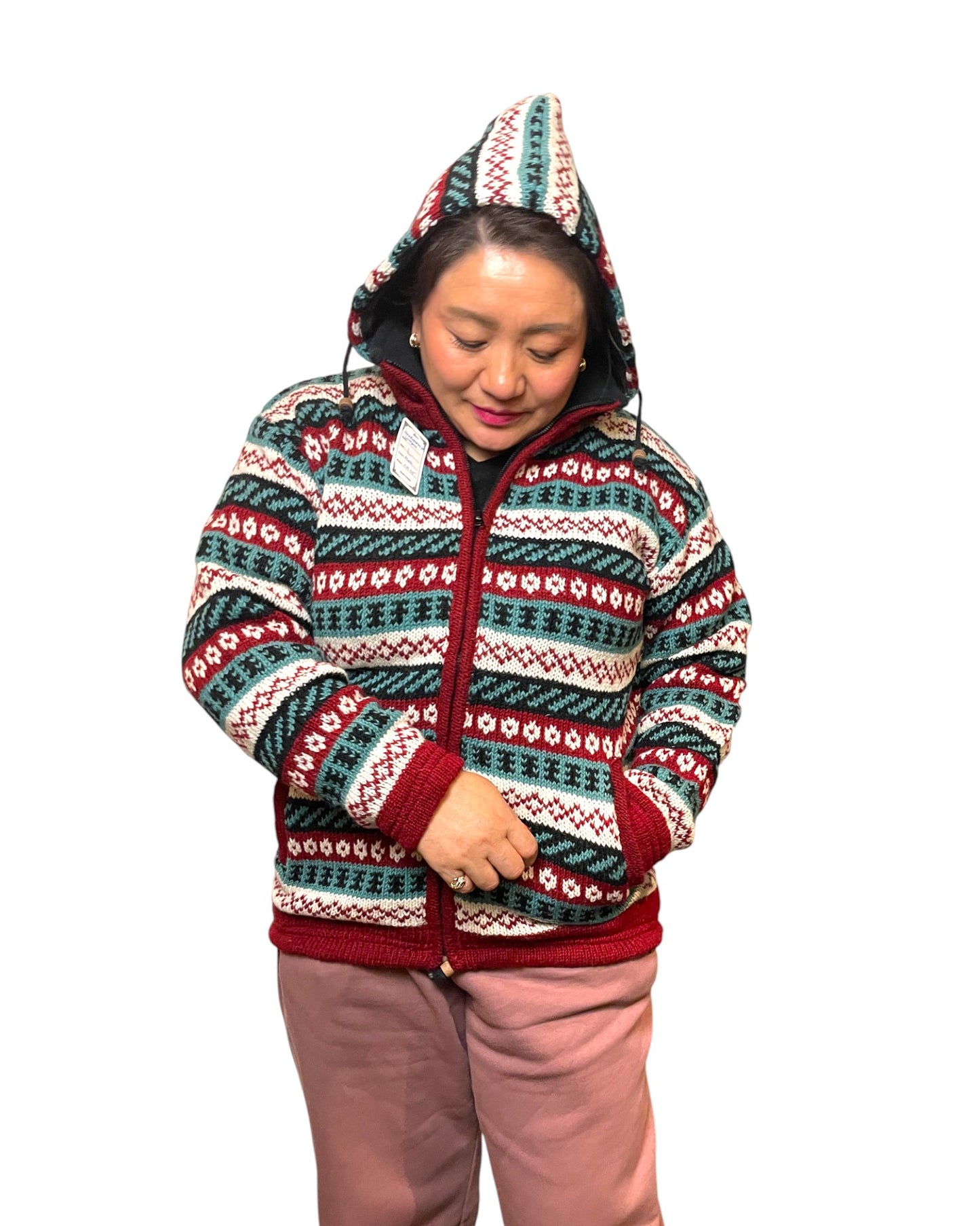 "Fair Isle" Handgestrickte Wolljacke Nepal Warm