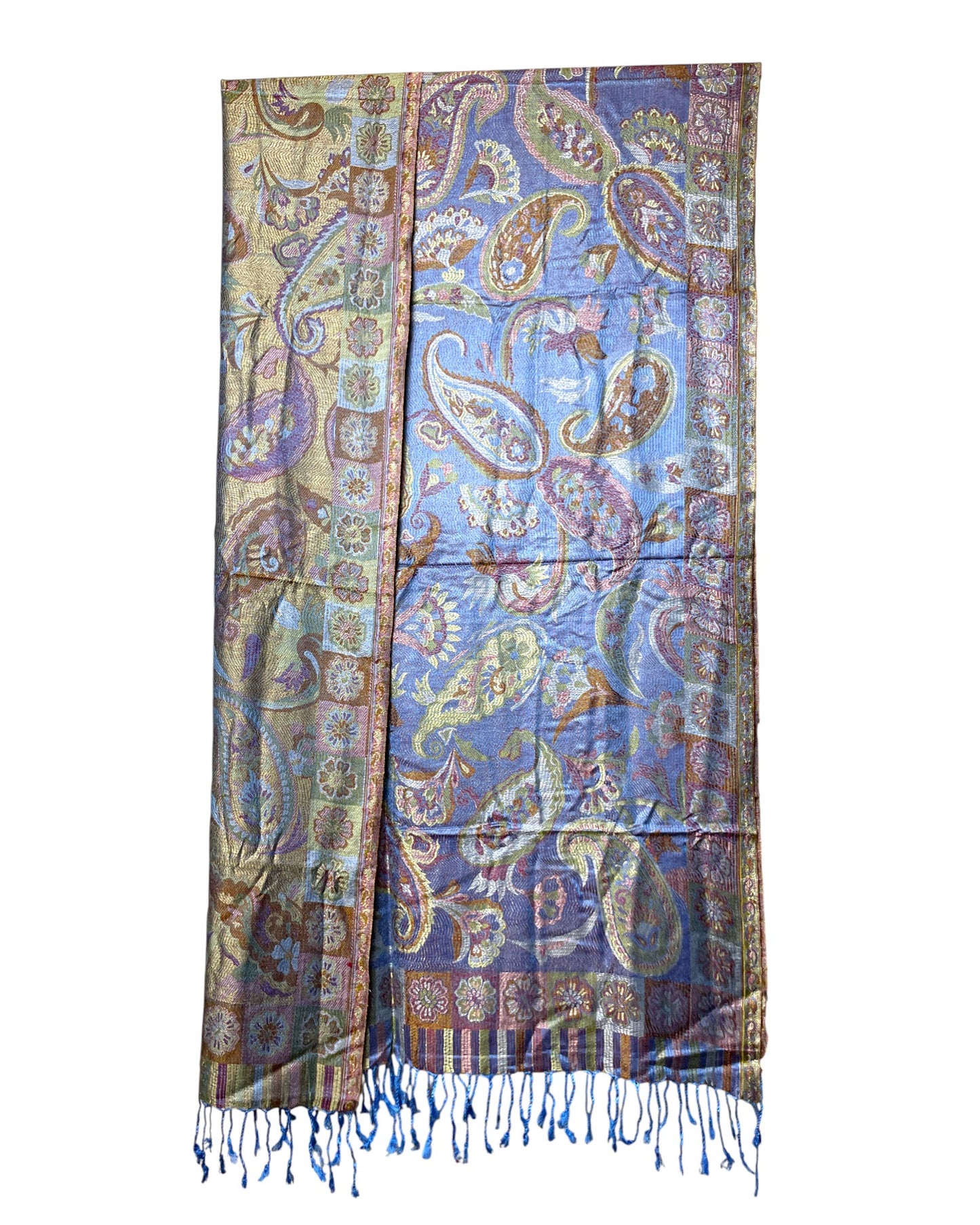 Fransen Detail: Blaue Fransen Detail Seide-Viskose Schal