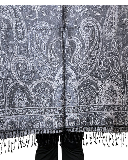 Fransen Detail: Schwarze Fransen Detail Seide-Viskose Schal