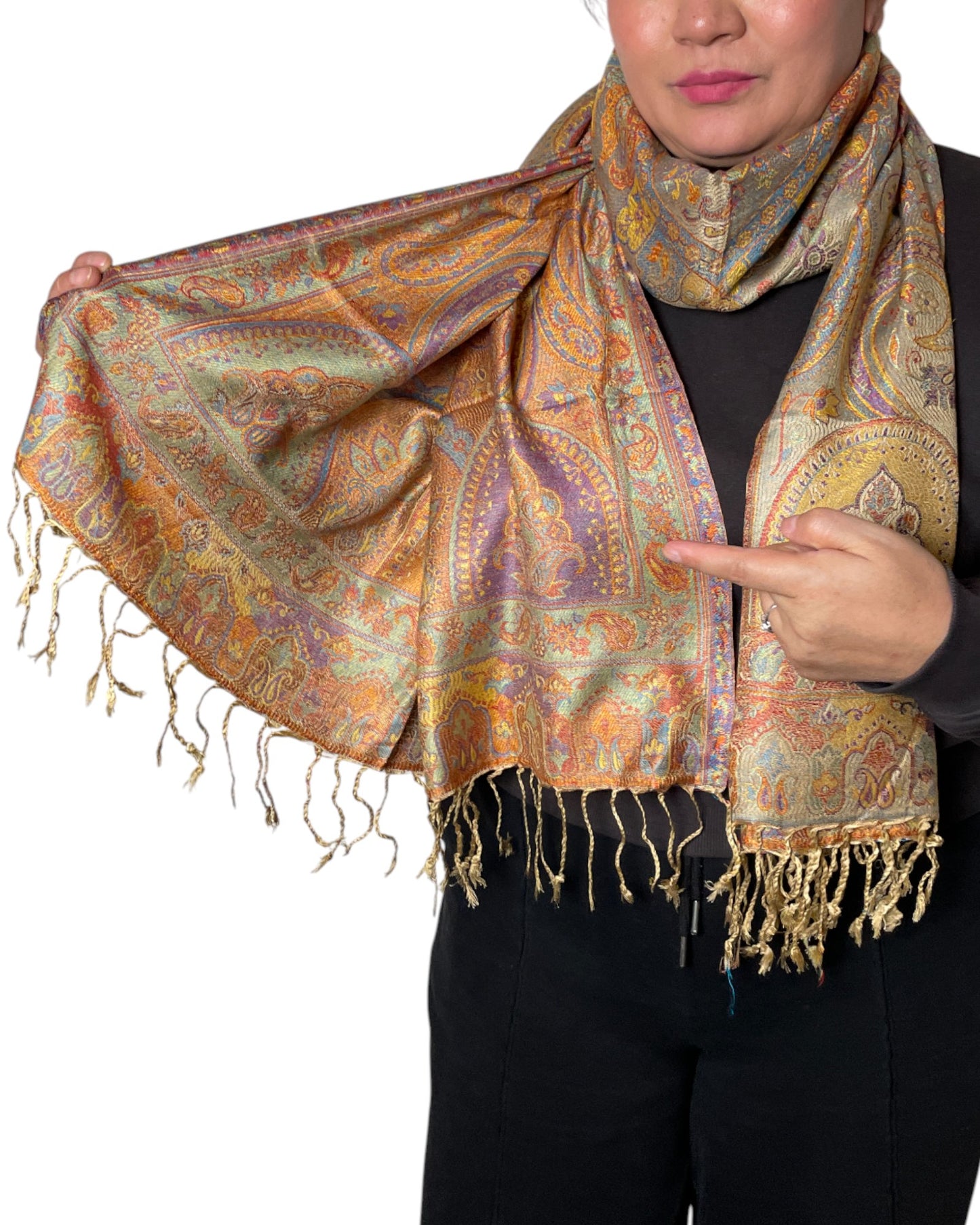 Fransen: Goldene Fransen Paisley Schal