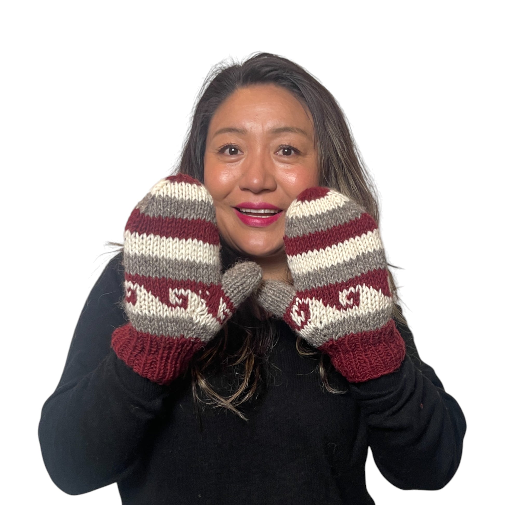 Front „Lhotse“ – Handgestrickte Nepal-Fäustlinge