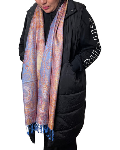 Getragen: Unisex Paisley Schal Damen Herren Hellblau lang