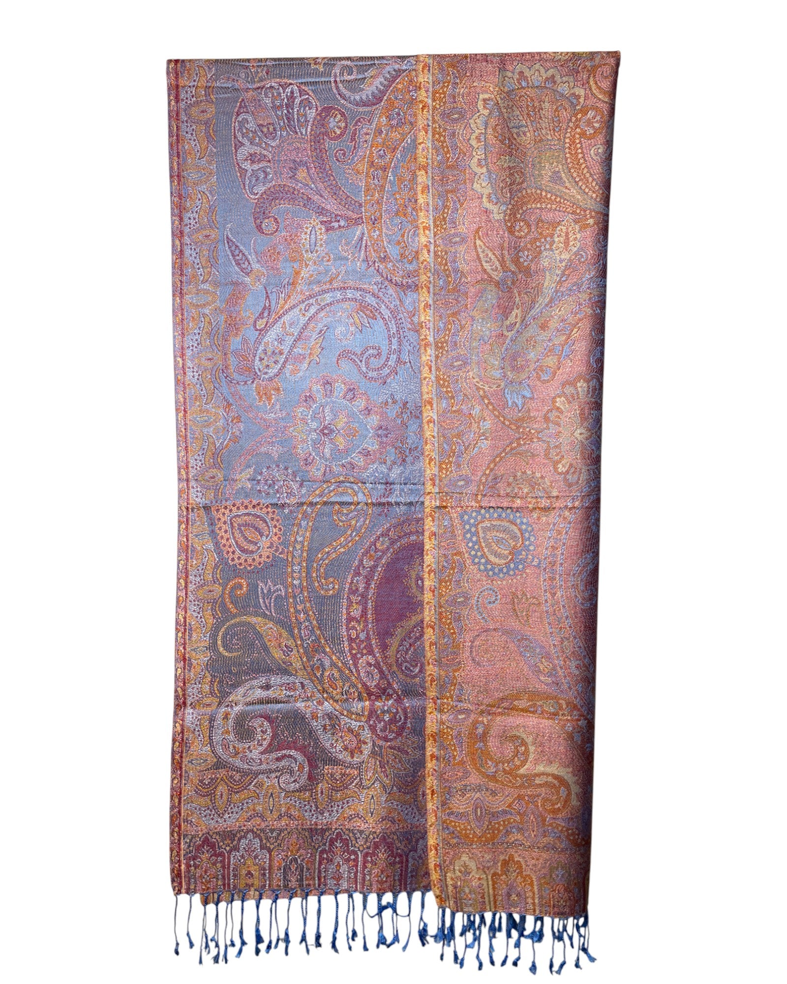 Getragen: Unisex Paisley Schal Damen Herren Hellblau rückseite