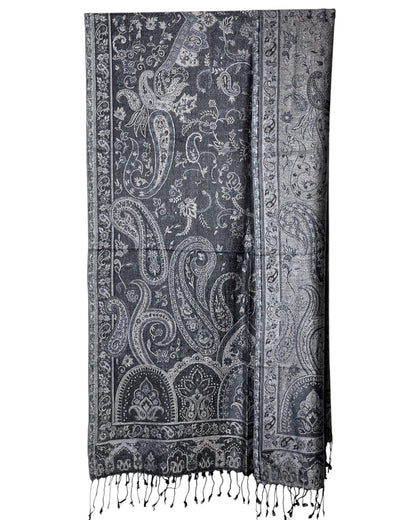 Getragen: Unisex Paisley Schal Damen Herren Silber Grau Schwarz rückseite