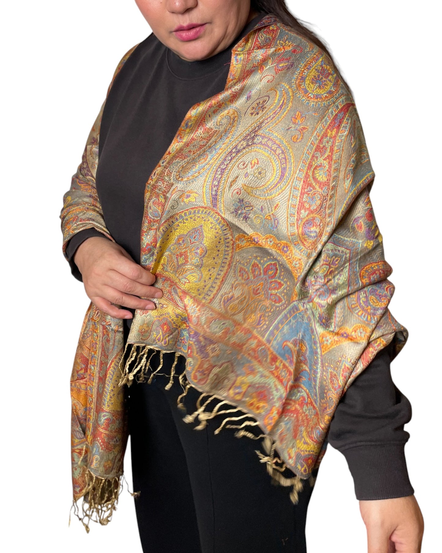 Getragen: Unisex Paisley Schal Stola Indien gold