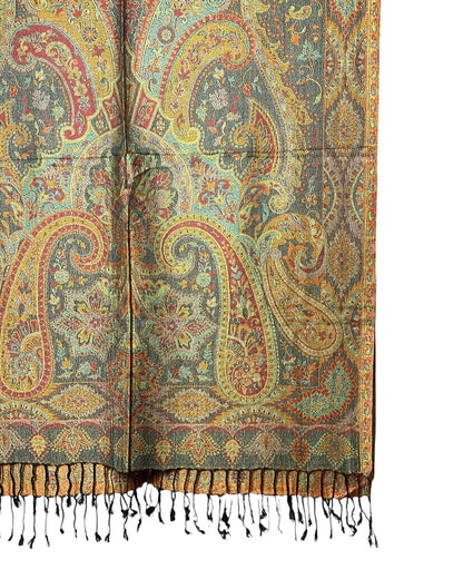 Golden Ember Paisley Schal aus Indien Seide-Viskose Unisex Muster
