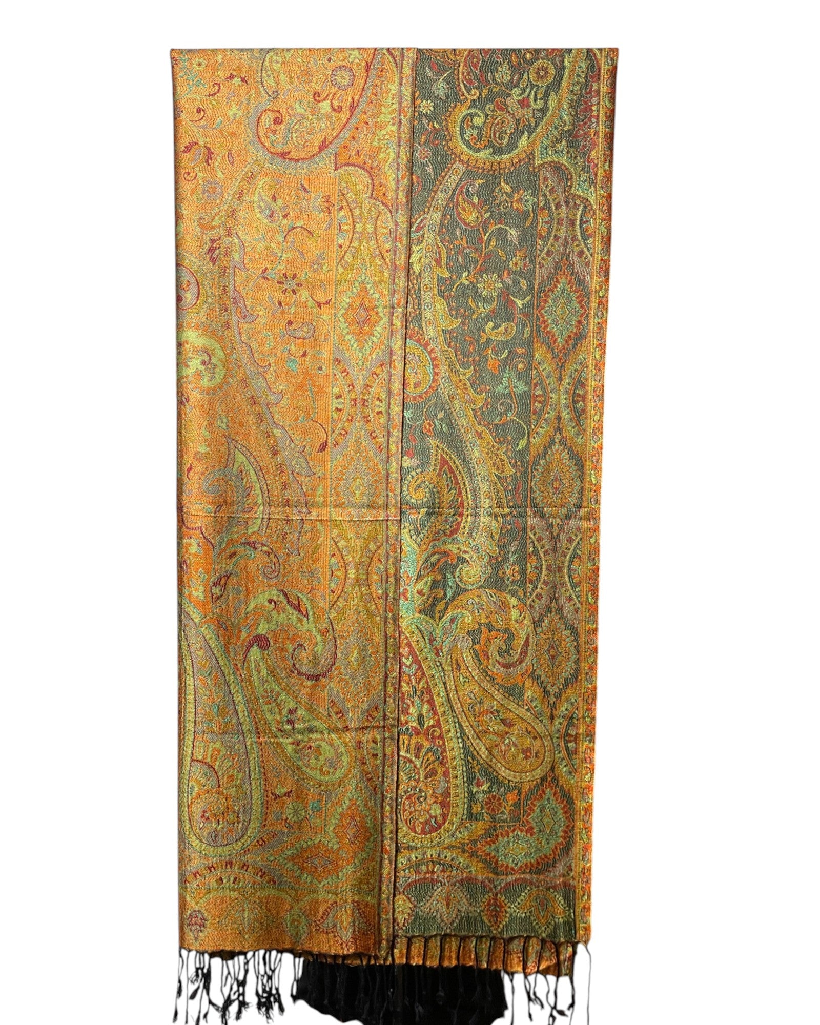 Golden Ember Paisley Schal aus Indien Seide-Viskose Unisex rückseite