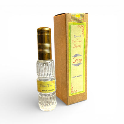 Green Tea Natuerliches Spray Parfuem 50 ml von Himalaya Vibes Bern in brauner Kartonverpackung
