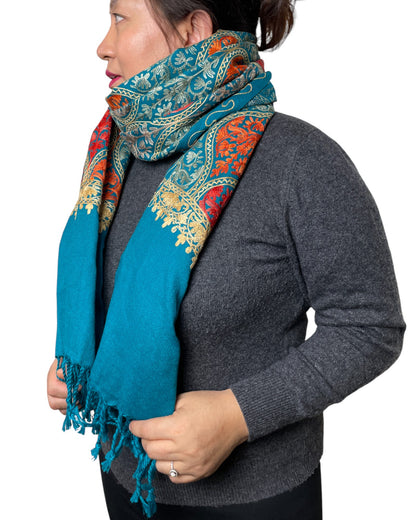 Handgefertigter bestickter Schal Baumwolle Viskose
