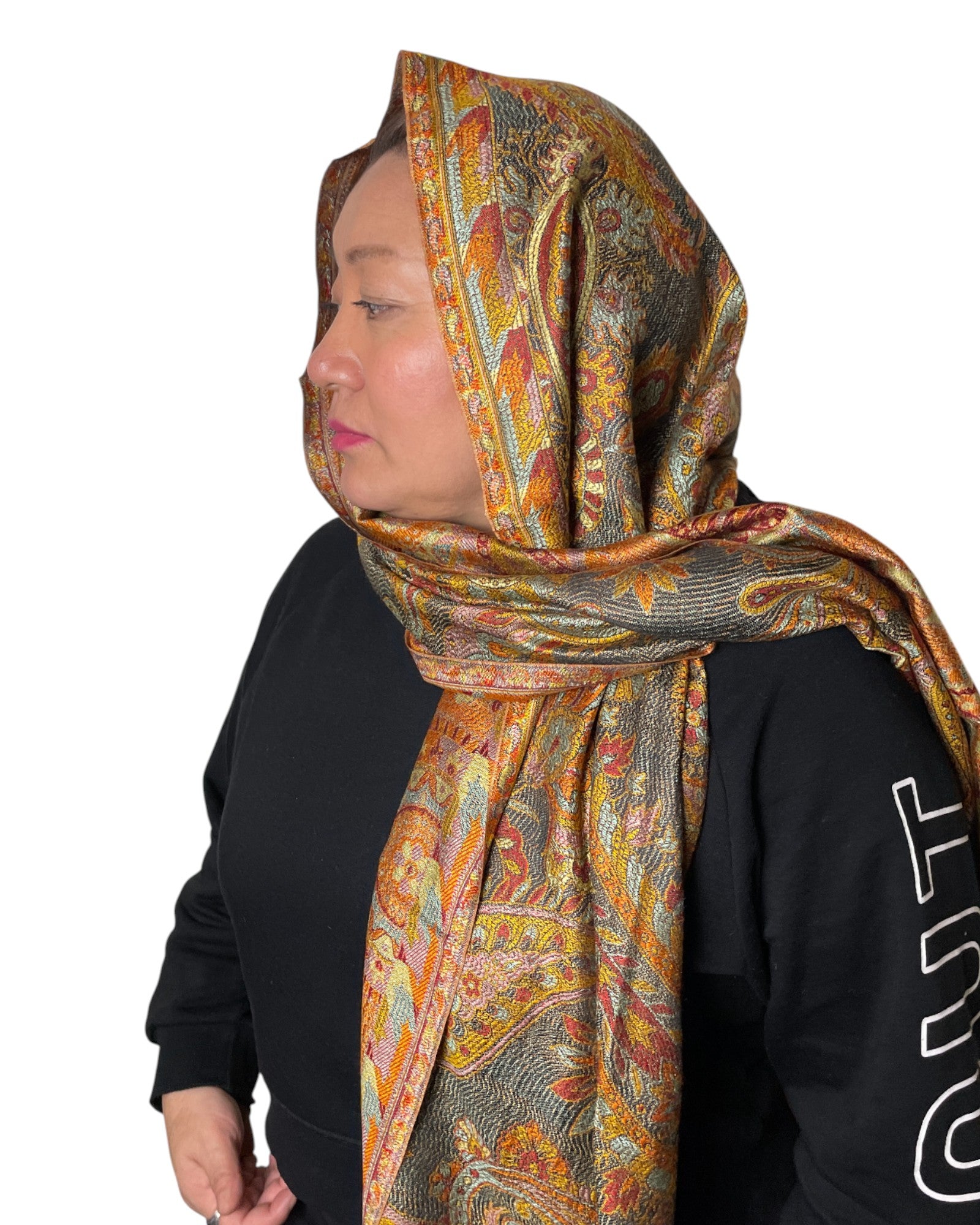Hauptbild: Amber Noir Reverie Paisley Schal aus Indien Seide Viskose