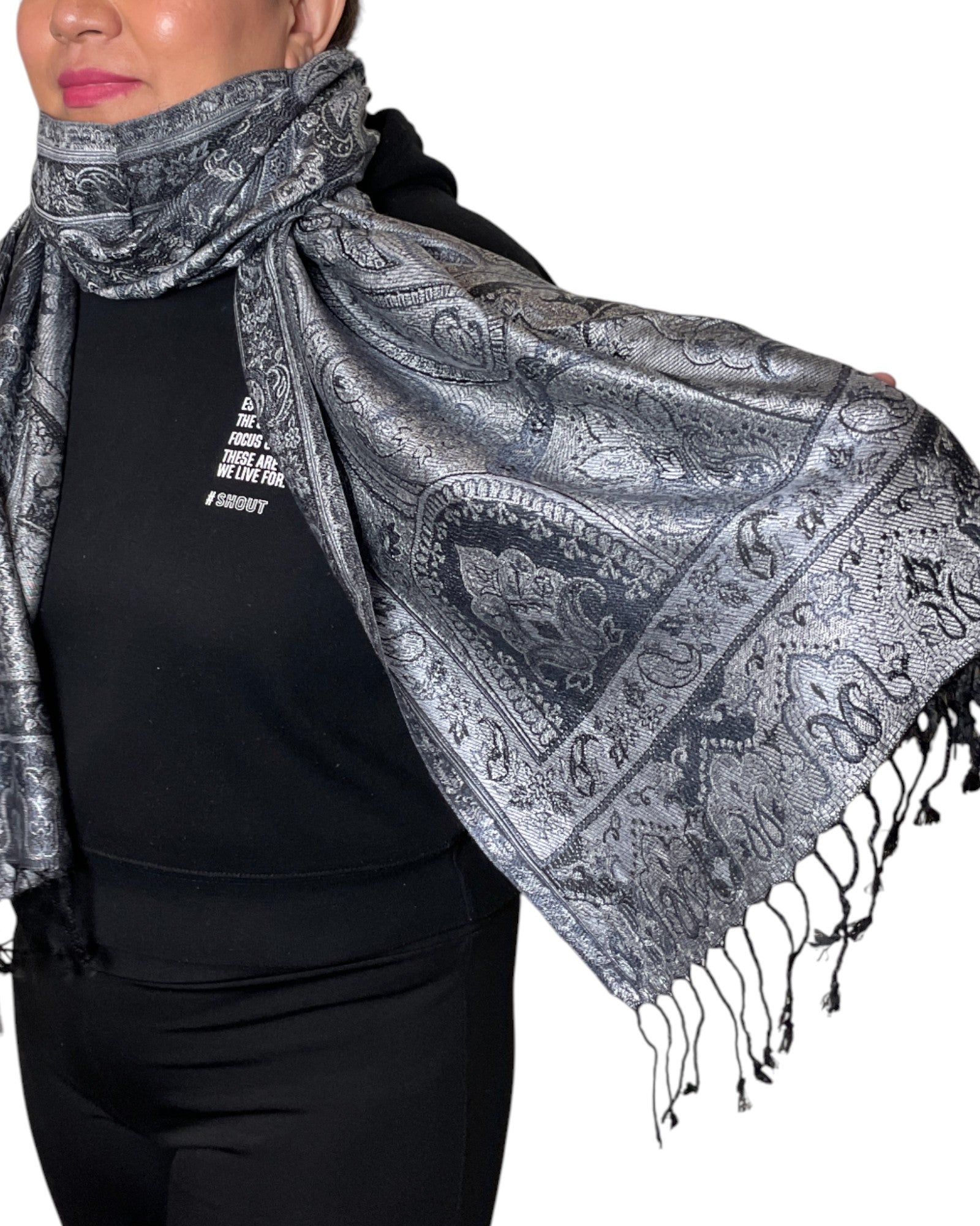 Hauptbild: Silver Noir Classic Paisley Schal aus Indien Seide-Viskose Unisex
