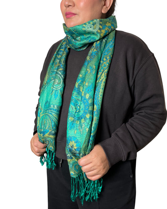 Hauptbild: Turquoise Gold Splendor Paisley Schal aus Indien Seide Viskose