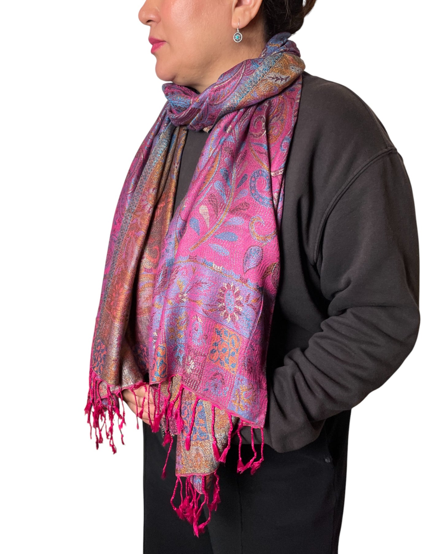 „Magenta Royal Bloom“ – Paisley Wende-Schal aus Indien