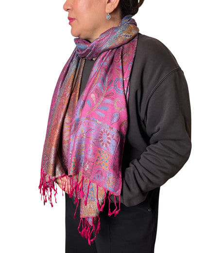 „Magenta Royal Bloom“ – Paisley Wende-Schal aus Indien