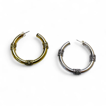 Kreolen im Ethno-Stil – Messing Gold oder Silber (Ø 5 cm)