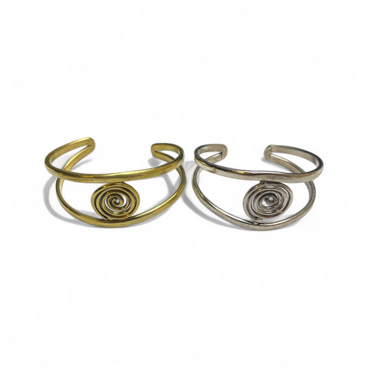 Armreif Spirale – Messing Gold / Silber (Ø 7 cm)