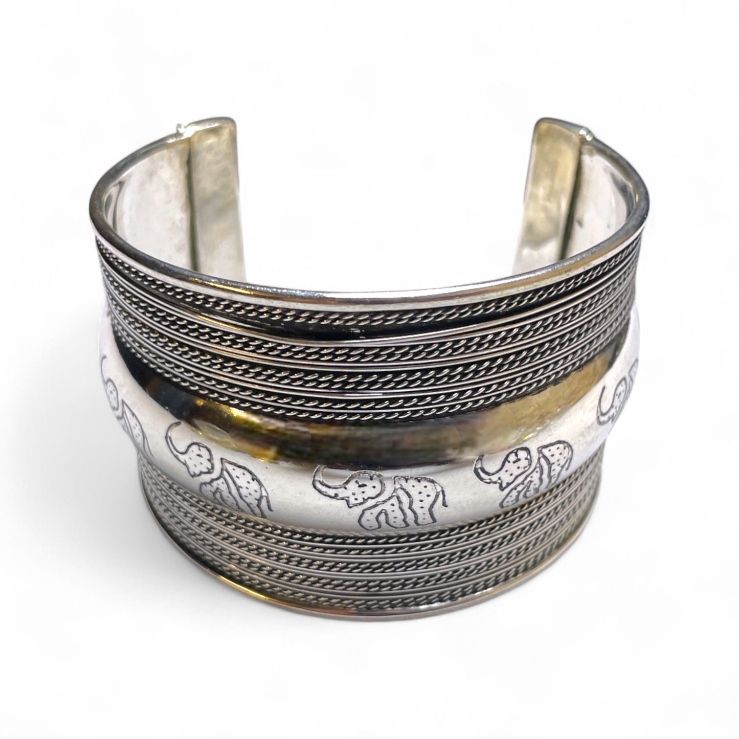 Armreif Elefant – Messing Gold / Silber (Ø 7 cm)