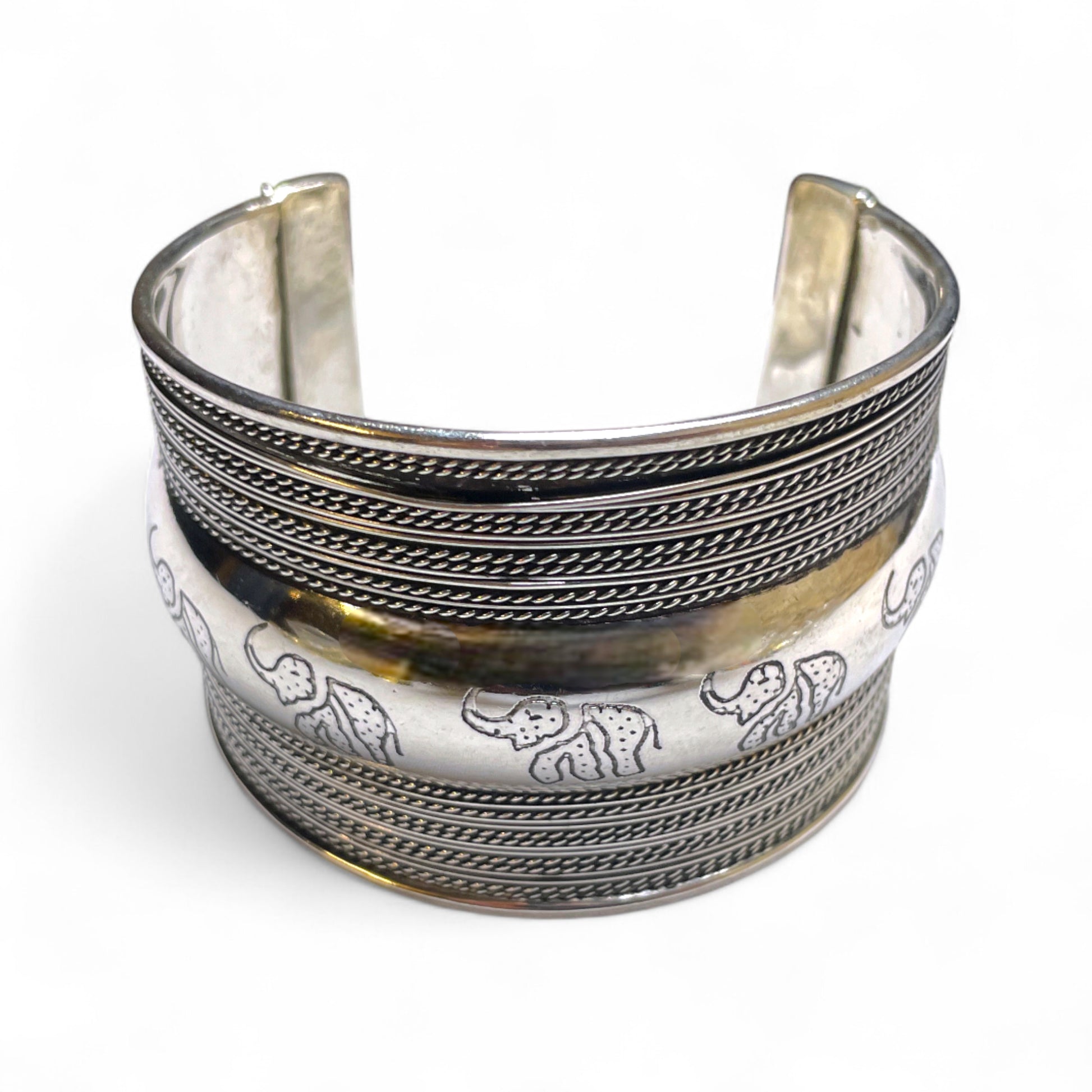 Armreif Elefant – Messing Gold / Silber (Ø 7 cm)