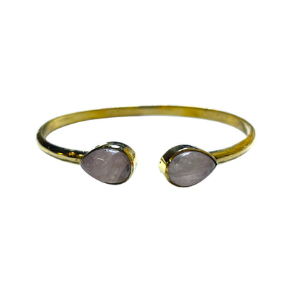 Armreif Stone Drops Messing Gold Rosenquarz: Zartes Rosa – Liebe & Herzensenergie