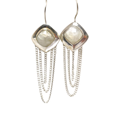 Ethno Ohrringe mit Edelstein Tassel 65 mm, Silberfarben