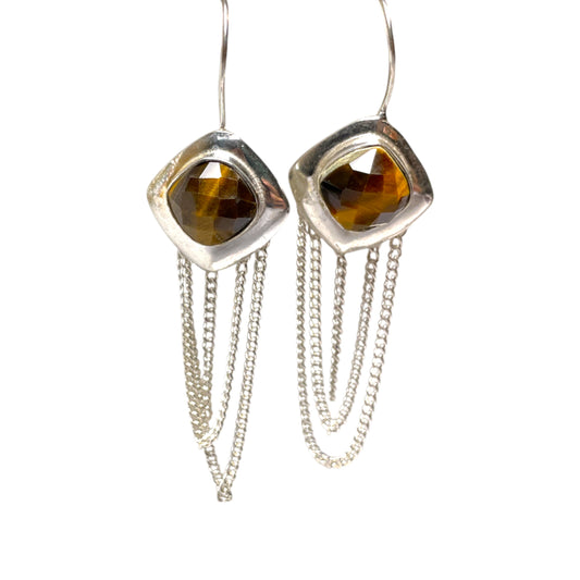 Ethno Ohrringe mit Edelstein Tassel 65 mm, Silberfarben