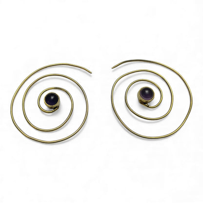 Spiral Ohrringe mit Naturstein, 40 mm