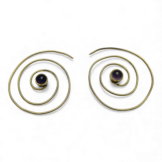 Spiral Ohrringe mit Naturstein, 40 mm