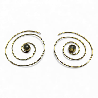 Spiral Ohrringe mit Naturstein, 40 mm