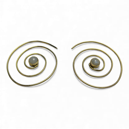 Spiral Ohrringe mit Naturstein, 40 mm