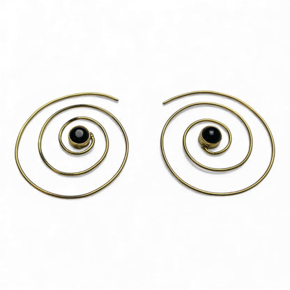 Spiral Ohrringe mit Naturstein, 40 mm