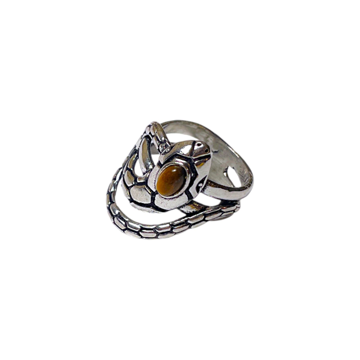 Serpent Snake Ring mit Tigerauge oder Granat, 18 mm