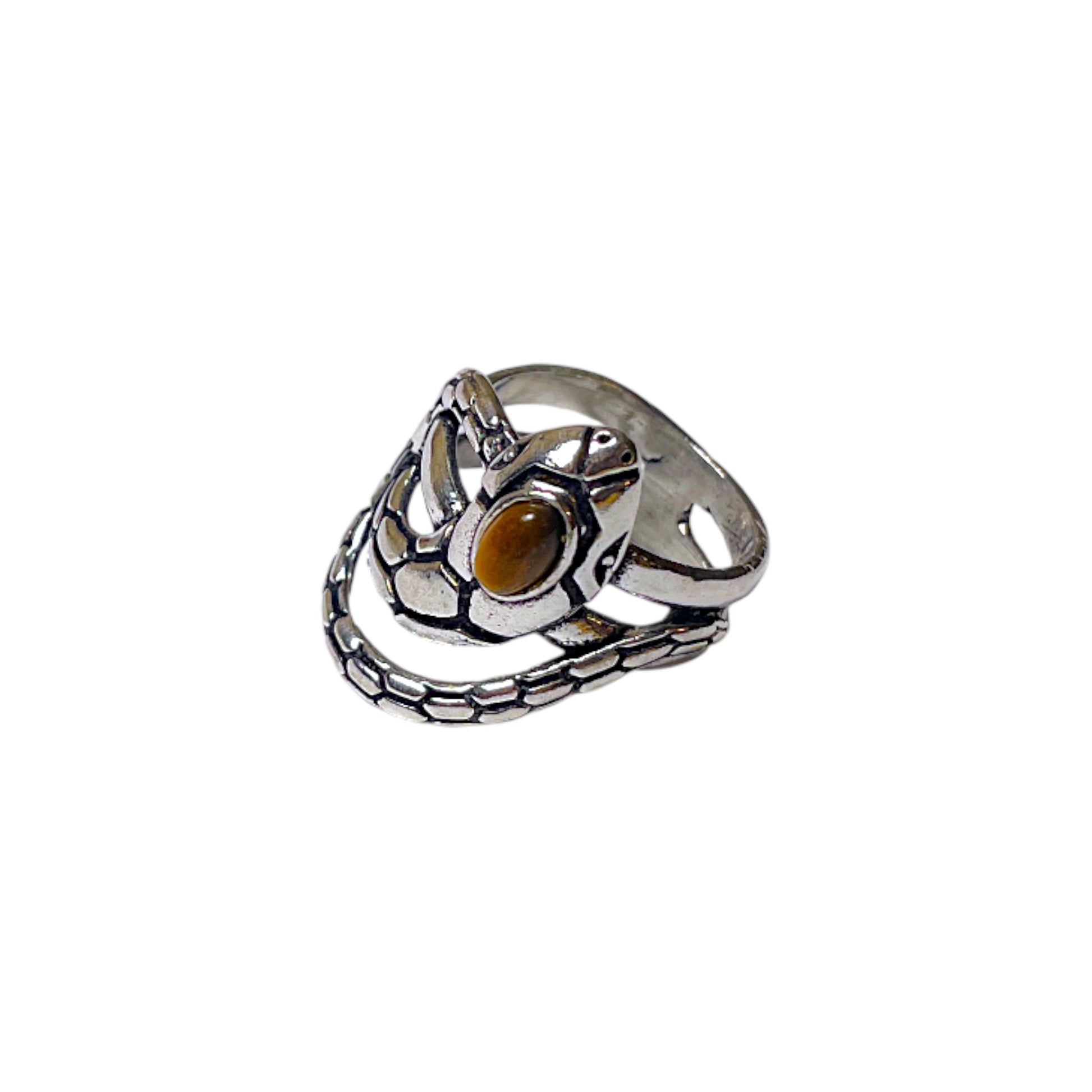 Serpent Snake Ring mit Tigerauge oder Granat, 18 mm