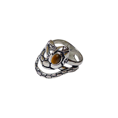 Serpent Snake Ring mit Tigerauge oder Granat, 18 mm