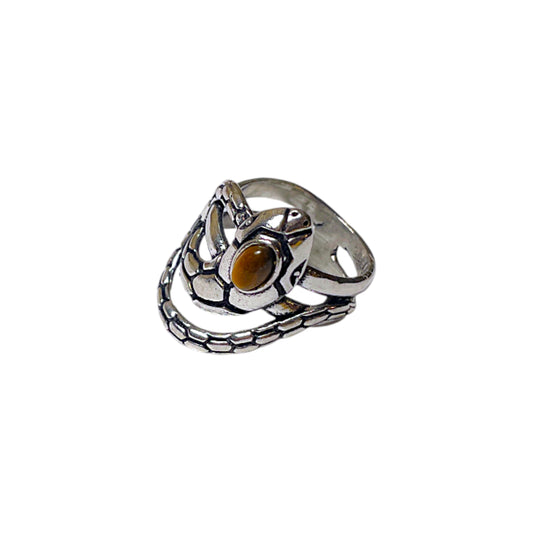 Serpent Snake Ring mit Tigerauge oder Granat, 18 mm