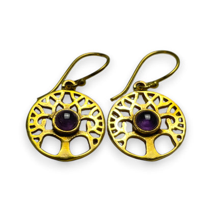 Baum des Lebens Ohrringe mit Edelsteinen, 30 mm