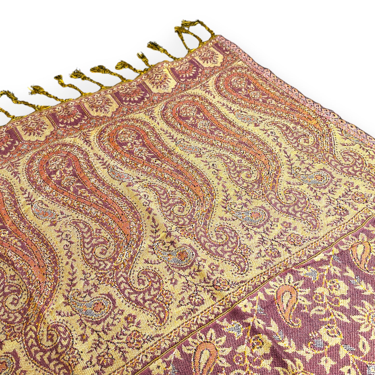 Indischer Paisley Muster Schal Dunkelrot & Goldgelb