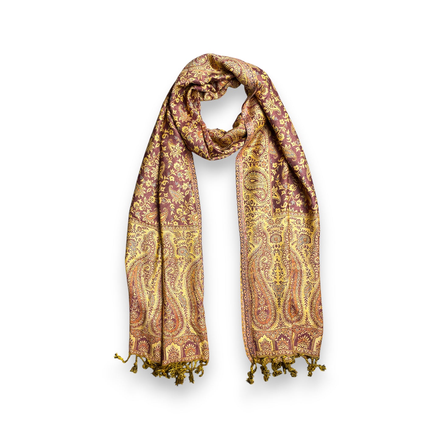 Indischer Paisley Muster Schal Dunkelrot & Goldgelb
