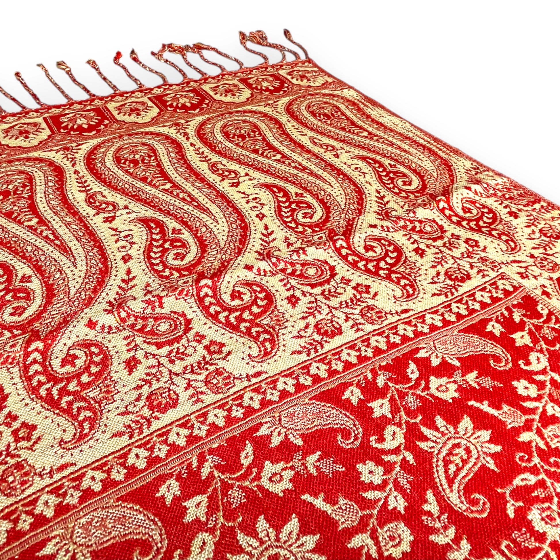 Indischer Paisley Muster Schal Rot & Gold