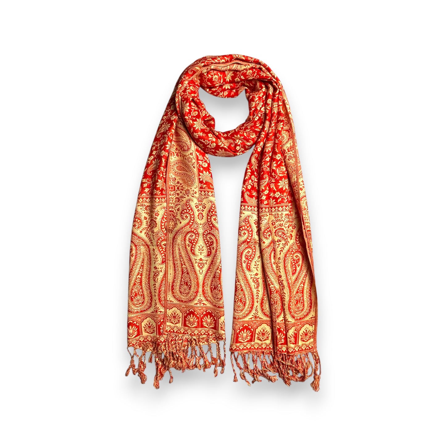 Indischer Paisley Muster Schal Rot & Gold
