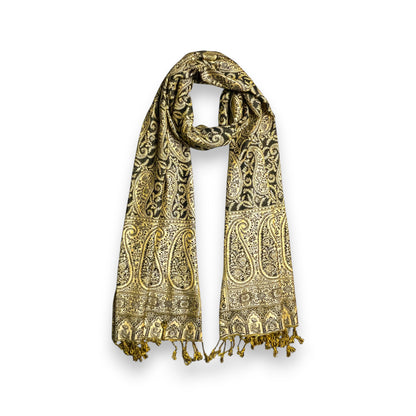 Indischer Paisley Muster Schal Schwarz & Gold