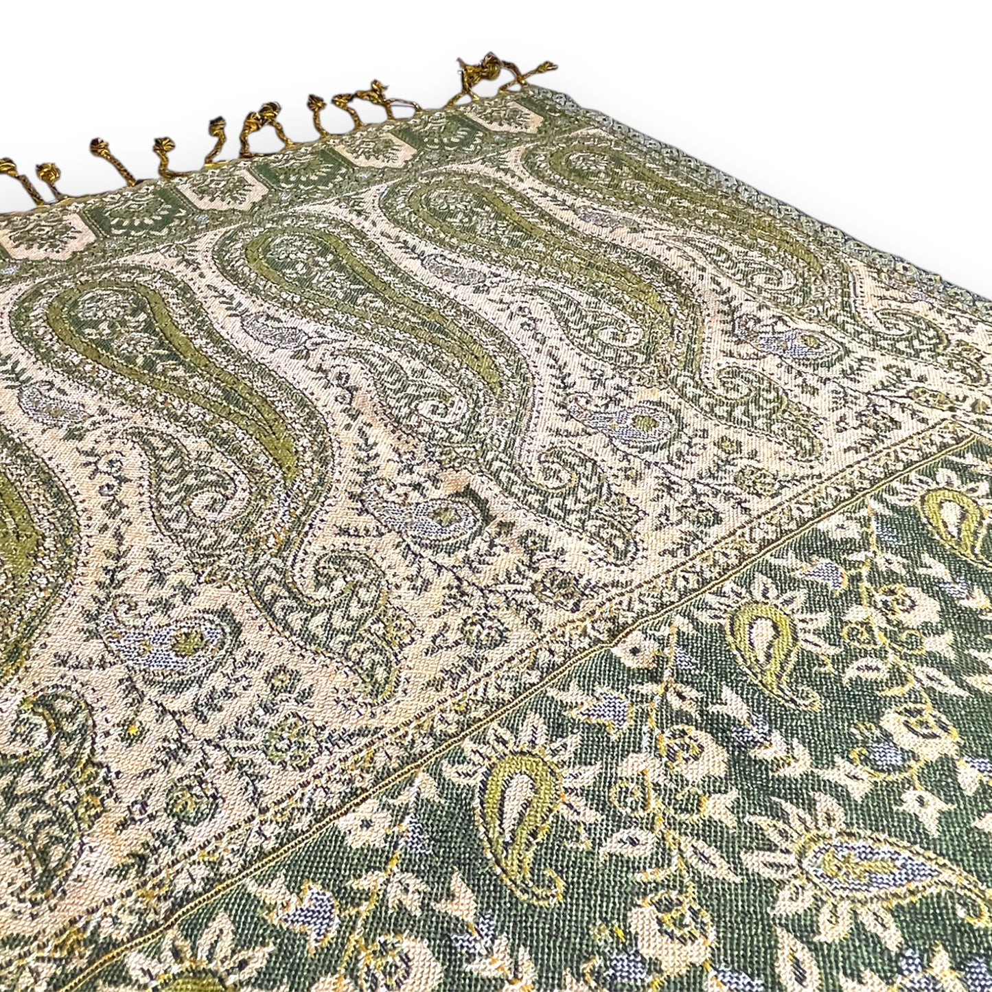 Indischer Paisley Muster Schal Moosgrün & Beige