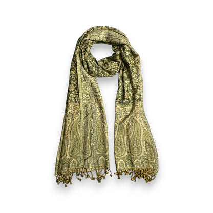 Indischer Paisley Muster Schal Moosgrün & Beige
