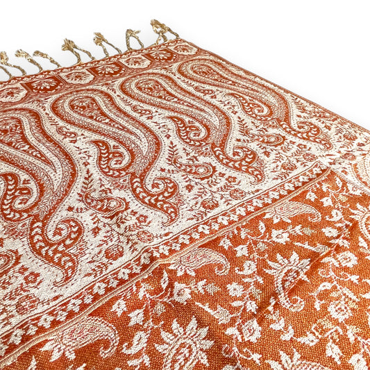 Indischer Paisley Muster Schal Terrakotta & Gold