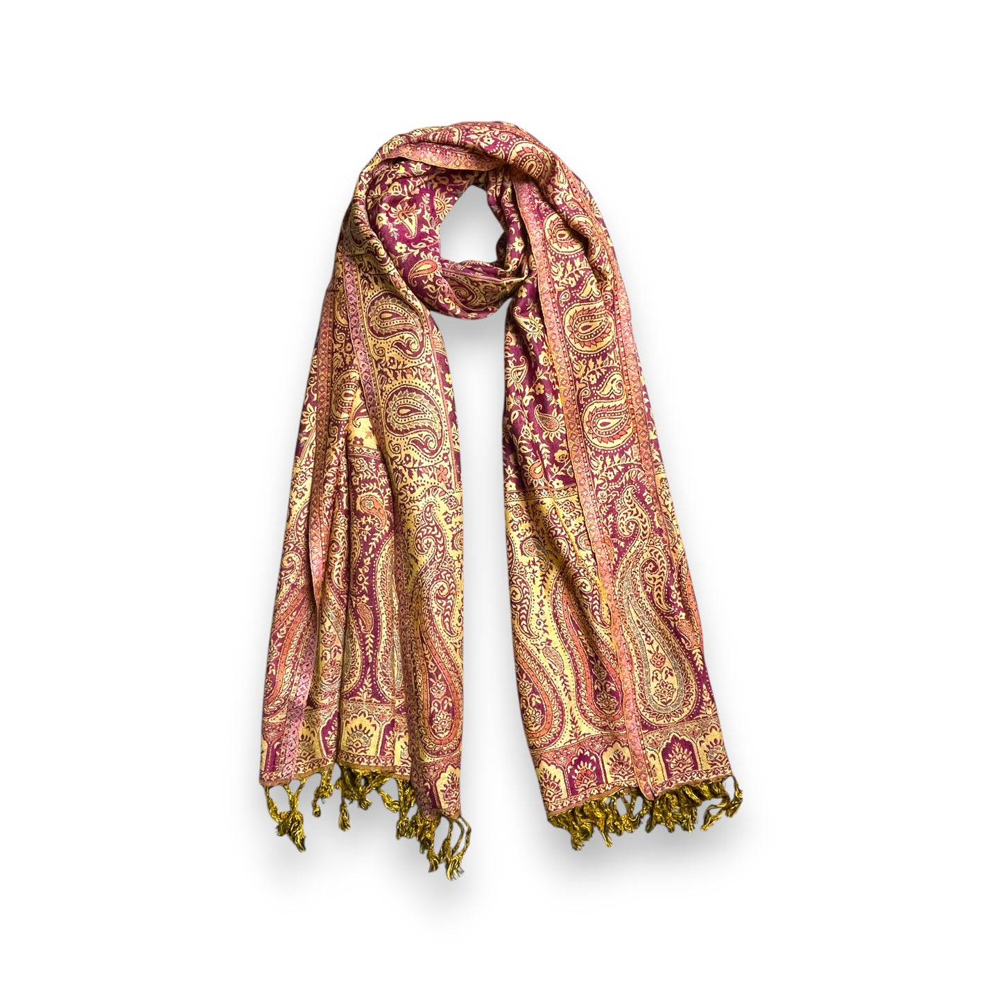 Indischer Paisley Muster Schal Pflaume & Gold