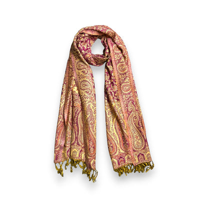 Indischer Paisley Muster Schal Pflaume & Gold